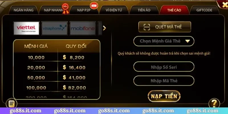 Cổng nạp tiền GO88 sở hữu nhiều ưu điểm vượt trội